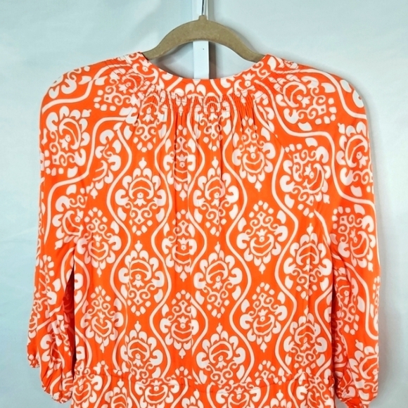 crown & ivy Orange & White 3/4 Sleeve Drawstring Waist Dress Size 4 - Picture 6 of 8